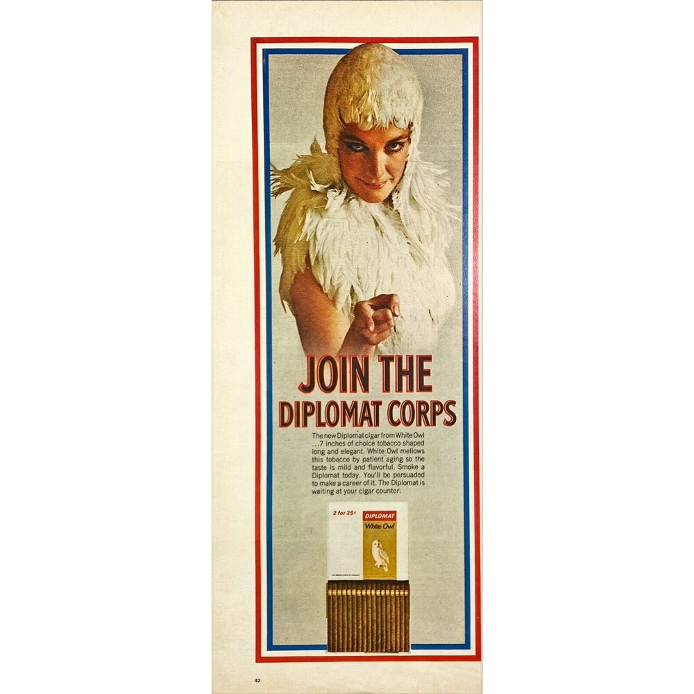 White Owl Diplomat Cigar "Join the Diplomat Corps" Vintage Print Ad 1967